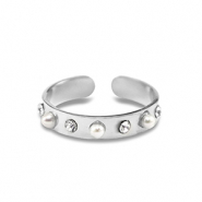 Bagues en acier Inox perles Argent&eacute;