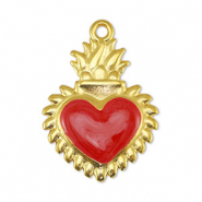 Breloques en métal DQ coeur Perle Rouge-Doré (sans nickel)