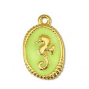 Breloques en métal DQ hippocampe Jaune citron-Doré (sans nickel)