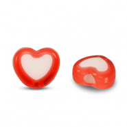 Perles acryliques c&oelig;ur Rouge-blanc
