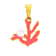 Breloques en acier Inox corail Dor&eacute;-rose rouge