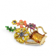 Broches arrosoir avec fleurs Multicolore-dor&eacute;