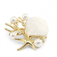 Broches vie marine Blanc perle-dor&eacute;