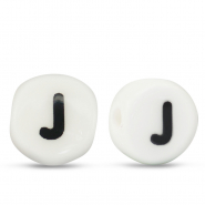 Perles lettres en c&eacute;ramique J Blanc-noir