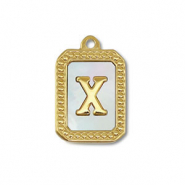 Breloque en acier Inox coquille lettre X Dor&eacute;-blanc (couleur naturelle)