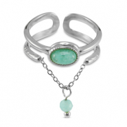 Bagues en acier Inox avec pierre naturelle Argent&eacute;-bleu turquoise