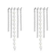 Boucles d'oreilles / puces en acier Inox avec imitations perles Argent&eacute;