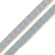 Ruban texte lignes vagues Bleu turquoise-rose