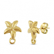 Appr&ecirc;ts en acier Inox boucles d'oreilles / puces d&rsquo;oreilles &eacute;toile de mer avec anneau Dor&eacute;