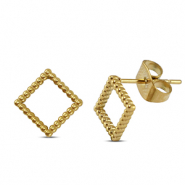 Boucles d'oreilles / puces d&rsquo;oreilles en acier Inox rhombe Dor&eacute;