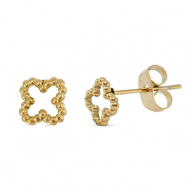 Boucles d'oreilles / puces d&rsquo;oreilles en acier Inox tr&egrave;fle Dor&eacute;