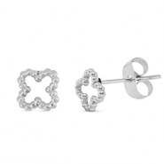 Boucles d'oreilles / puces d&rsquo;oreilles en acier Inox tr&egrave;fle Argent&eacute;