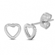 Boucles d'oreilles / puces d&rsquo;oreilles en acier Inox coeur Argent&eacute;
