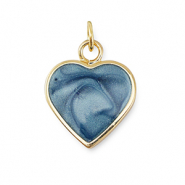 M&eacute;tal TQ laiton breloques coeur Dor&eacute;-bleu marbr&eacute;