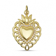 M&eacute;tal TQ laiton breloques zirconium coeur Dor&eacute;