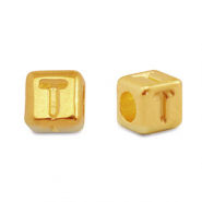 Perles alphabet en m&eacute;tal DQ T Dor&eacute; (sans nickel)