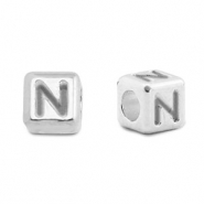 Perles alphabet en m&eacute;tal DQ N Argent&eacute; antique (sans nickel)