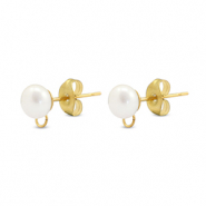 Appr&ecirc;ts en acier Inox boucles d'oreilles / puces d&rsquo;oreilles Imitation perle avec anneau 6mm Dor&eacute;