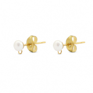 Appr&ecirc;ts en acier Inox boucles d'oreilles / puces d&rsquo;oreilles Imitation perle avec anneau 5mm Dor&eacute;
