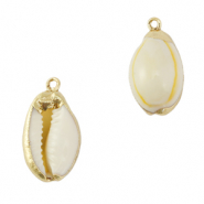 Perles coquillage specials Cauri Jaune cr&egrave;me-dor&eacute;