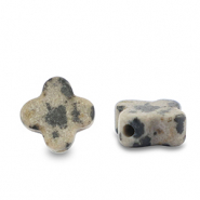 Pierres naturelles perles Jaspe Dalmatien tr&egrave;fle Greige-noir