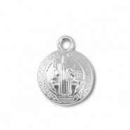 Breloques en m&eacute;tal ronde avec saint Argent&eacute;