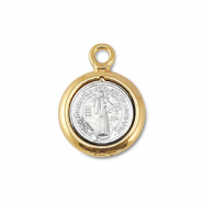 Breloques en m&eacute;tal ronde avec saint Argent&eacute;-dor&eacute;