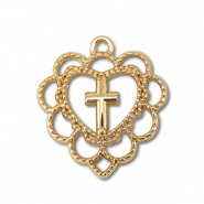 Breloques en m&eacute;tal coeur avec croix Dor&eacute;