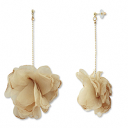 Boucles d'oreilles tendance fleur en mousseline Beige marron-dor&eacute;