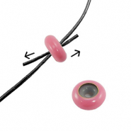 Perles stoppeurs &eacute;maill&eacute;e 10x4mm Rose fonc&eacute;