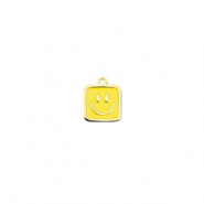 Breloques en acier Inox carr&eacute; avec Smiley Dor&eacute;-jaune