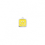 Breloques en acier Inox carr&eacute; avec Smiley Argent&eacute;-jaune