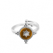 Bagues en acier Inox flocon de neige Argent&eacute;-marron