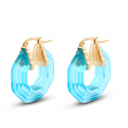 Boucles d'oreilles r&eacute;sine tendance hexagone Dor&eacute;-transparent bleu turquoise