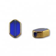 Perles en verre hexagone Bleu transparent-dor&eacute;