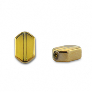 Perles en verre hexagone Jaune transparent-dor&eacute;