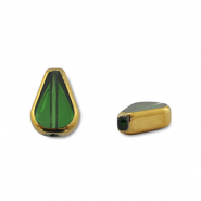 Perles en verre goutte Vert transparent-dor&eacute;