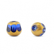 Perles en verre rond Bleu transparent-dor&eacute;