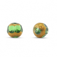Perles en verre rond Vert transparent-dor&eacute;