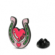 Pins fer &agrave; cheval avec coeur Lilas rose-magenta-vert