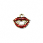 Breloques en m&eacute;tal bouche de vampire Dor&eacute;-rouge
