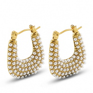 Boucles d'oreilles / puces en acier Inox avec imitations perles Dor&eacute;