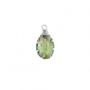Pendentifs en r&eacute;sine avec imitation de coquille ovale Argent&eacute;-Vert oc&eacute;an