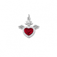 M&eacute;tal TQ laiton breloques coeur avec aile Argent&eacute;-rouge