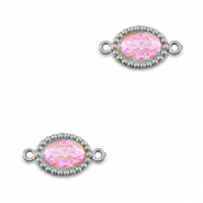 Connecteurs en acier Inox zirconium ovale Argent&eacute;-rose clair