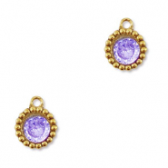 Breloques en acier Inox zirconium rond Dor&eacute;-violet
