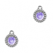Breloques en acier Inox zirconium rond Argent&eacute;-violet