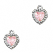 Breloques en acier Inox zirconium coeur Argent&eacute;-rose clair