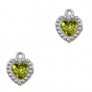 Breloques en acier Inox zirconium coeur Argent&eacute;-vert lime