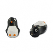 Perles en verre peintes &agrave; la main pingouin Noir-blanc